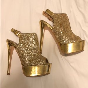 Gold sparkly heels
